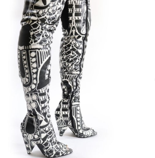 ABSTRACT THIGH-HIGH BOOTS